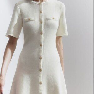 H&M White Rib-knit Button-front Dress